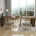 thumbnail image 2 of 24"-118" Extendable Dining Table with Storage for 2-12 People, Modern Space-Saving Extra Long Wood Folding Table with USB & AC Outlets, Multifunctional Conference Meeting Table, Walnut, 2 of 9