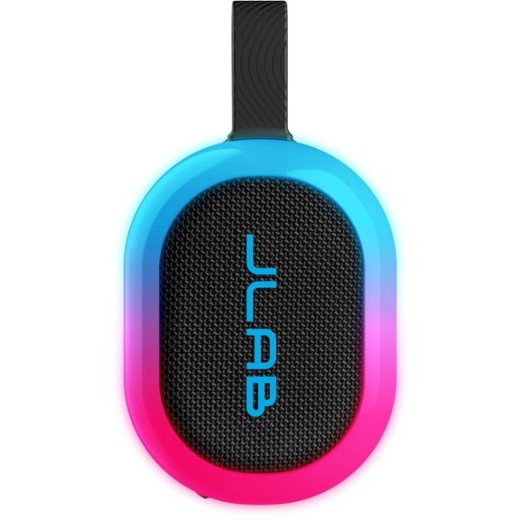 Restored JLab Pop Party Portable Bluetooth Speaker, 5W, 8 Hour Playtime, RGB Lighting, Splashproof, Black (Refurbished)