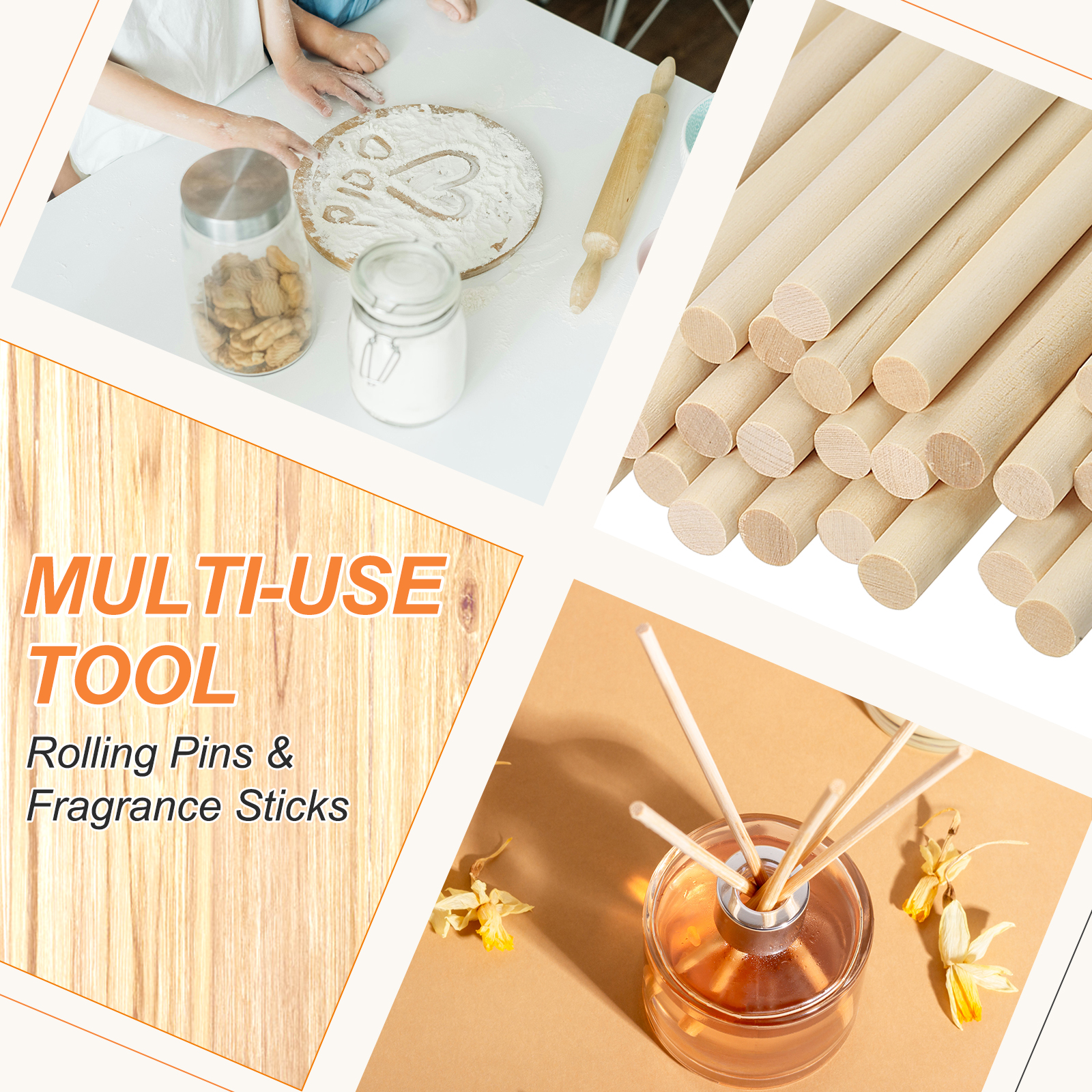 Uxcell Wooden Dowel Rod, Wood Dowels Unfinished Round Wood Sticks Hardwood Sticks for DIY Craft 3/4 x 12 Inch