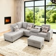 thumbnail image 2 of Gewnee 94.49" L-shaped Modular Fabric Sofa Set with Storage Ottoman and Cup Holders & throw pillows.Suitable for Living Rooms,Offices and Reception Rooms.Light Grey, 2 of 14