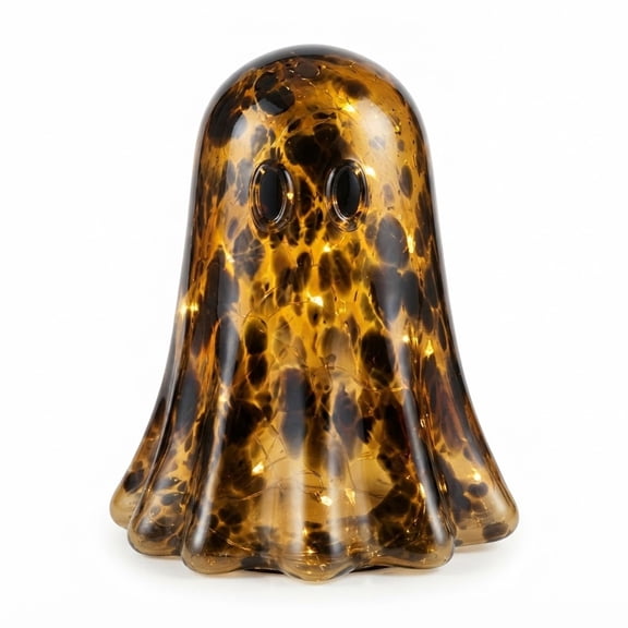 Speckled Glass Ghost Lamp, LED Tabletop Night Light, Battery Operated Home Decor, Halloween Shelf Display Ornament, Collectible Glass Figure