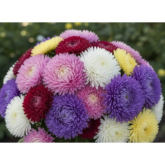 30 MIXED PAEONY ASTER Callistephus Peony Red Pink White Blue Purple Yellow Coral Apricot French Flower Seeds