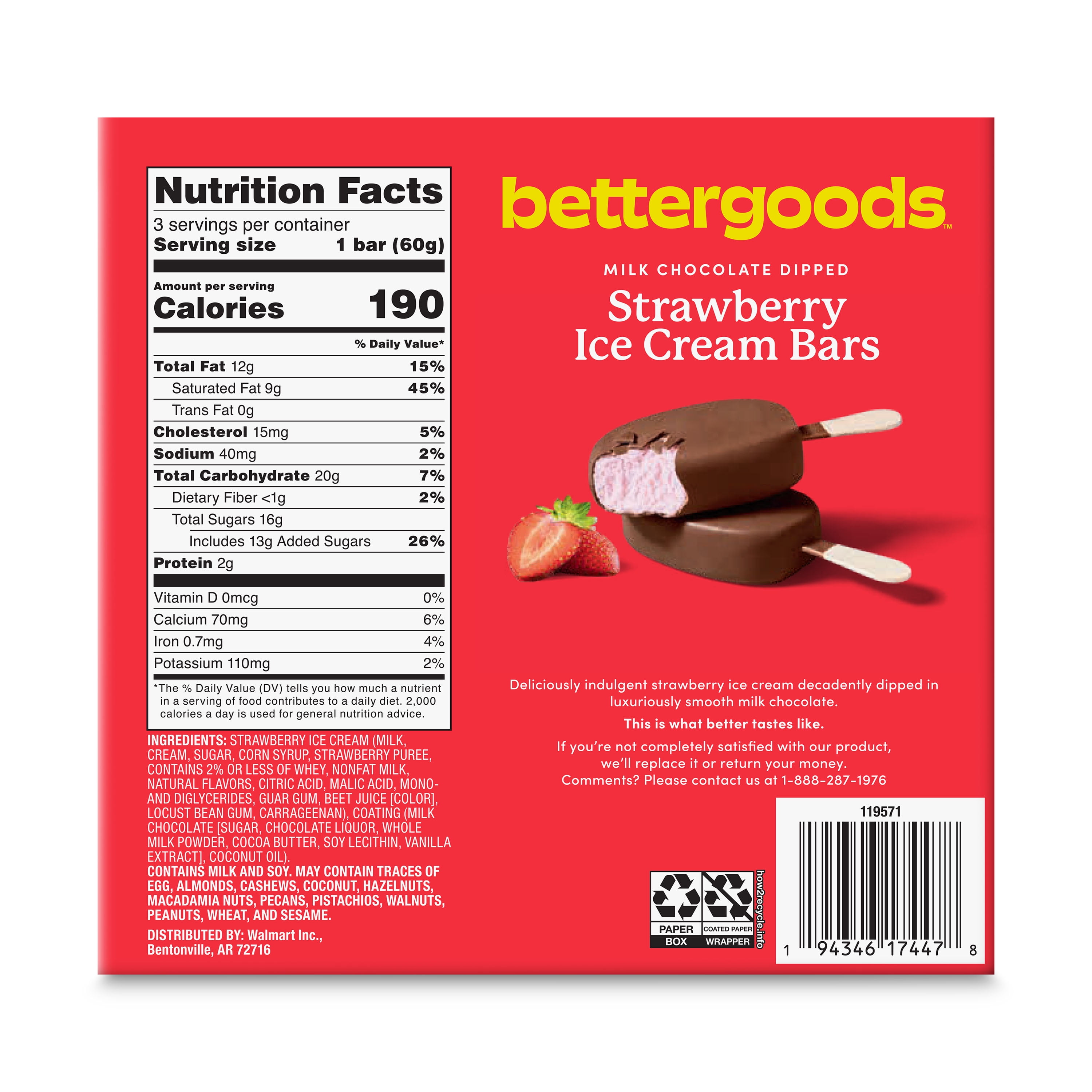 bettergoods Milk Chocolate Dipped Strawberry Ice Cream Bars, 3 fl oz, 3 Pack