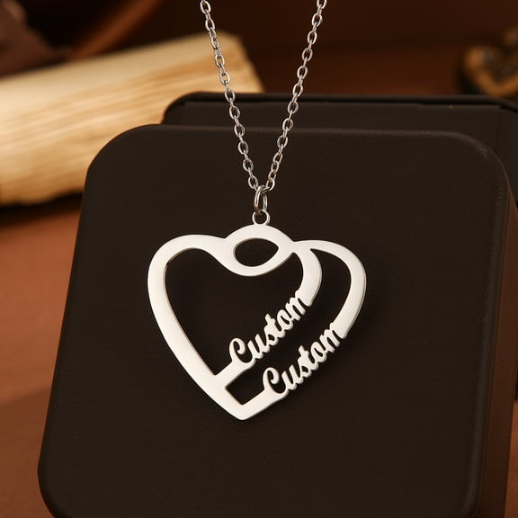Customized Heart Pendant Double Name Necklace with Love Stainless Steel Personalized Nameplate Choker Family Jewelry Gift