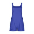 thumbnail image 4 of IROINNID Discount Cotton Jumpsuit Shorts for Women Spring Summer Solid Color Pocket Button Leisure Suspenders Pants Cotton And Linen Shorts Jumpsuit,Blue, 4 of 6