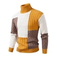 thumbnail image 4 of Men's Turtleneck Color Block Cable Knit Sweater Long Sleeve Pullover Top, 4 of 6