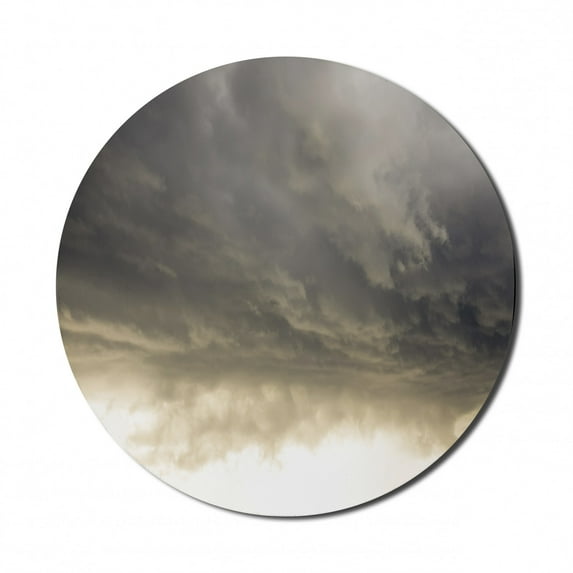Clouds Mouse Pad for Computers, Heavy Storm Clouds in Dark Sky Hurricane Weather Cloudscape Mass of Liquid Droplets Image, Round Non-Slip Thick Rubber Modern Mousepad, 8" Round, Grey, by Ambesonne