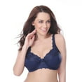 thumbnail image 2 of Curve Muse Plus Size Minimizer Underwire Unlined Bra with Embroidery Lace-3Pack-NAVY, WHITE, GRAY -34DDDD, 2 of 7