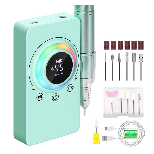 Perceuse à Ongles Électrique 45000RPM Sans Fil Rechargeable Trousse de Manucure Portable avec Écran LCD, Utilisation Grand