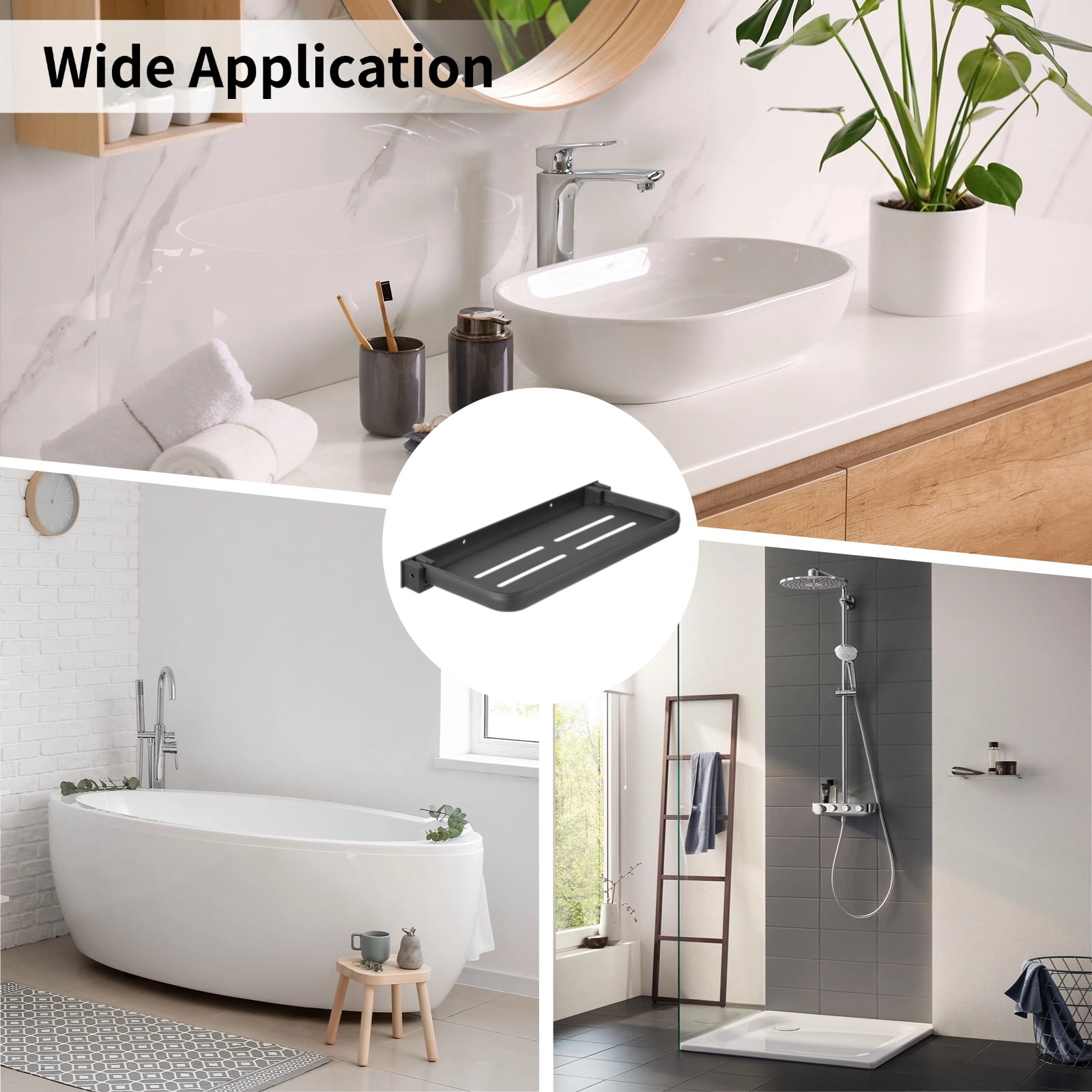 2 Pack Wall-Mounted Foldable Shelf for Bathroom & RV – Aluminum Storage Rack with Partition & Edge, Space-Saving Organizer for Phones, Books & Toiletries, Easy Install