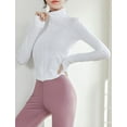 thumbnail image 3 of Lentta Womens White Cropped Slim Athletic Yoga Workout Track Sports Zip Up Jacket (White-L), 3 of 5
