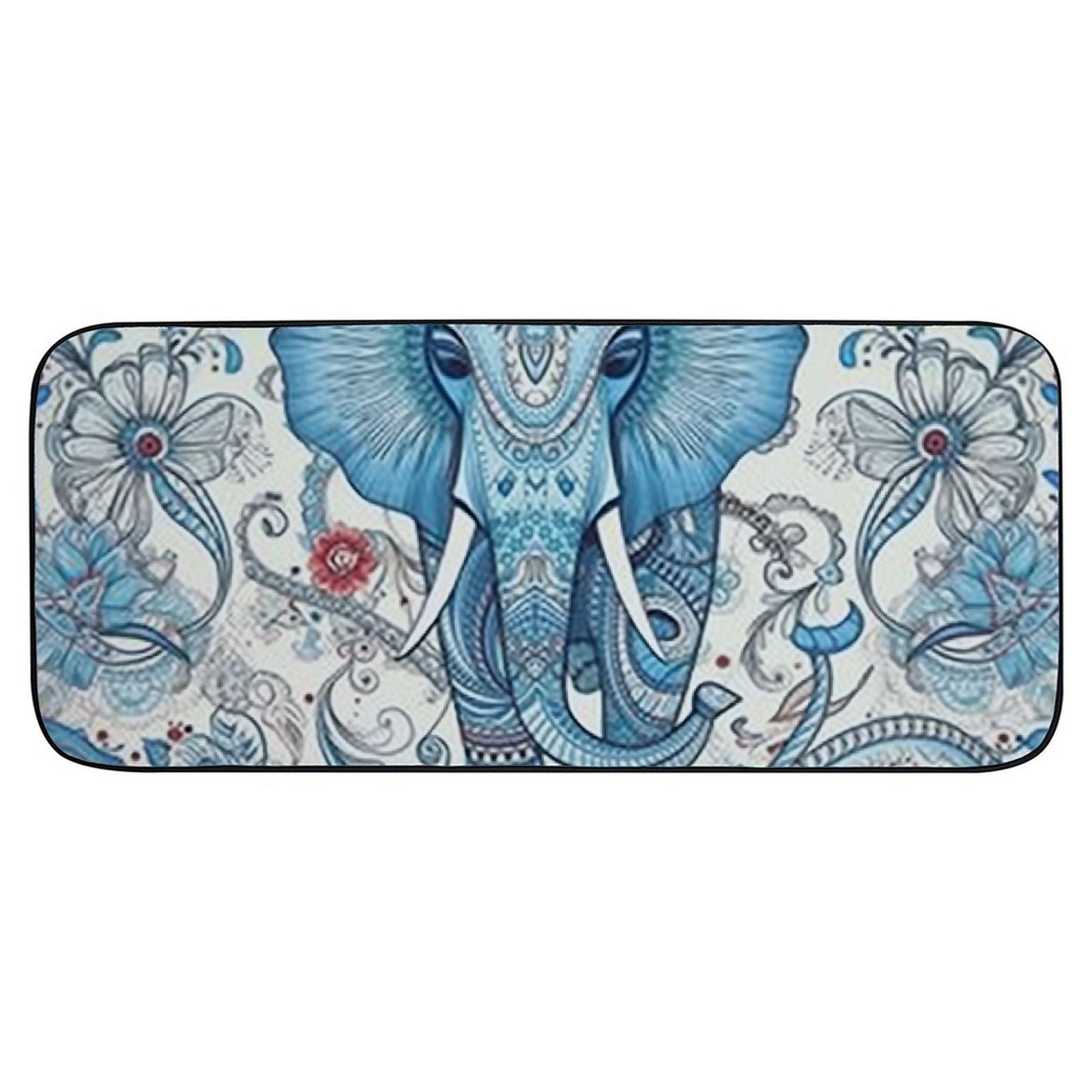 Heduofu Bohemian Elephant Blue Welcome Mat Front Door Mat, Non-Slip&amp;Absorbent Indoor Door Mats, Durable Rubber Backing Floor Doormat for Entryway, Patio, Porch, Paisley Floral 19.68*47.24 in
