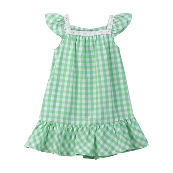 Vestido Beebay a cuadros con detalle de encaje verde, 7 años