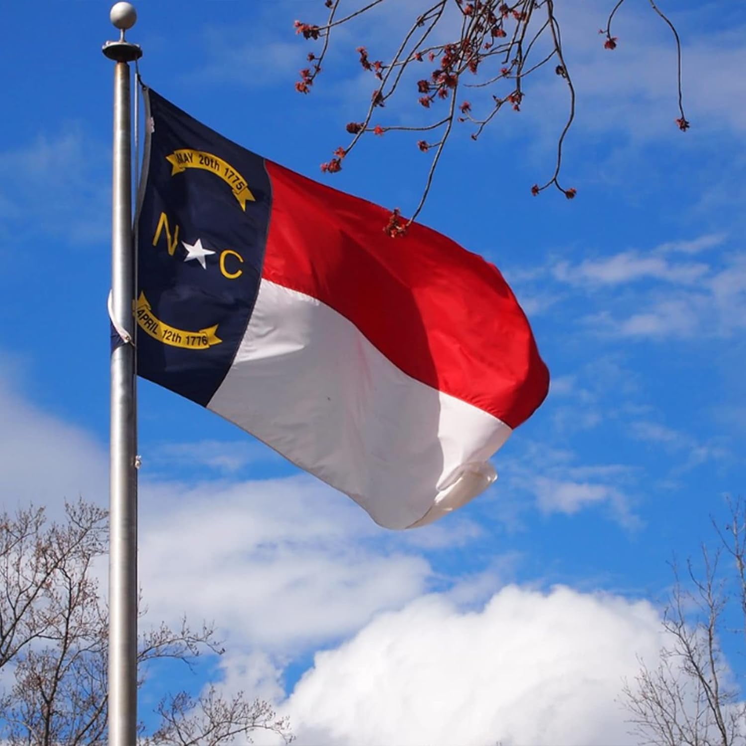 FLAGWIN North Carolina Flag 3x5 FT - Embroidered Polyester North Carolina State Flag with Brass Grommets - Vivid Color and Fade Proof State of NC Flag 3x5 Outdoor