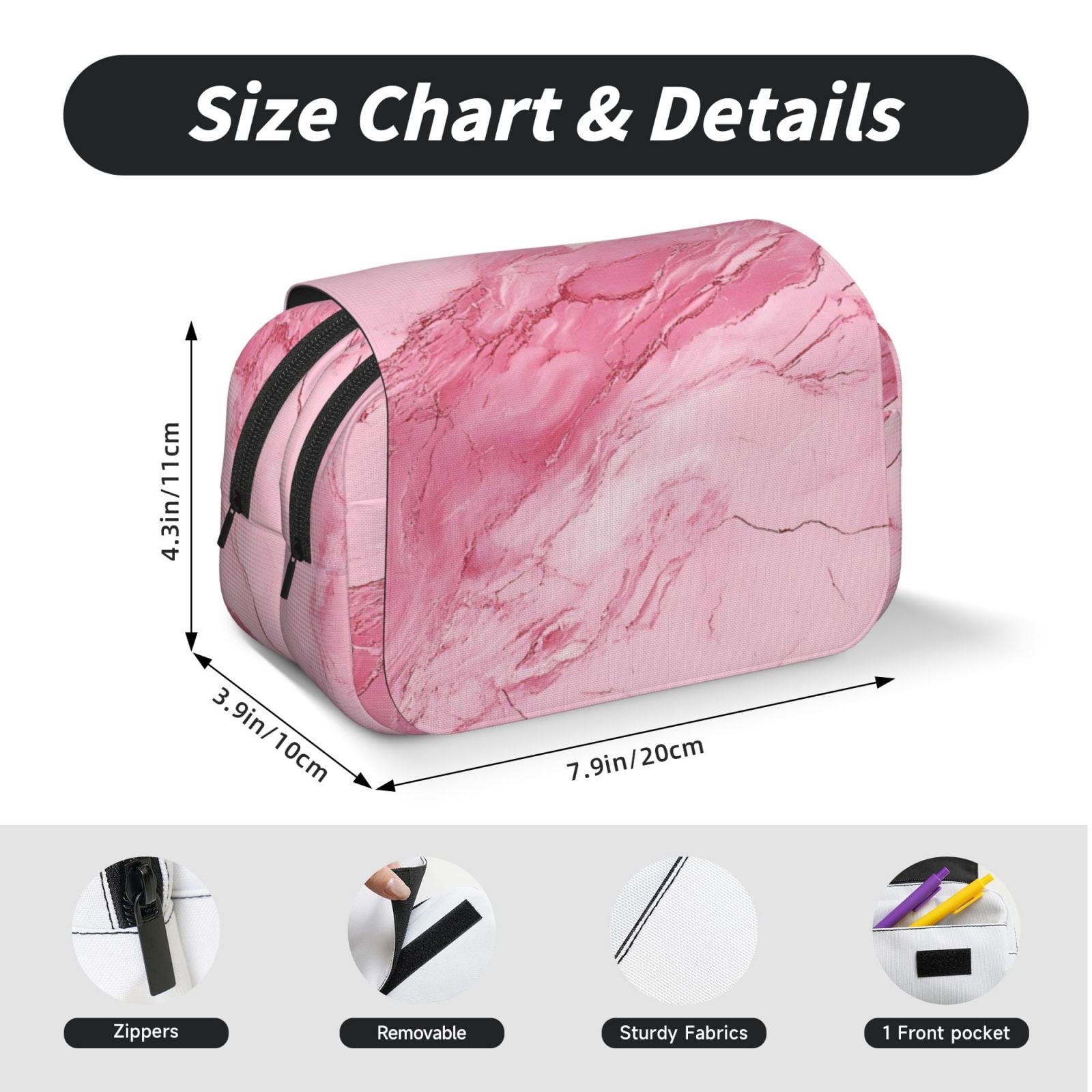 Large-Capacity Flip-Top Double-Layer Pencil Case, Multi-Functional Pocket Pen Case, Durable Stationery Organizer Pink Marble_21256_1