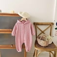 thumbnail image 2 of Lenpel Toddler Baby Sweater Rompers Unisex Newborn Infant Long Sleeve Button down Ear Hooded Jumpsuits Fall Winter Onesie Outfits(Pink,2-3 Years), 2 of 5