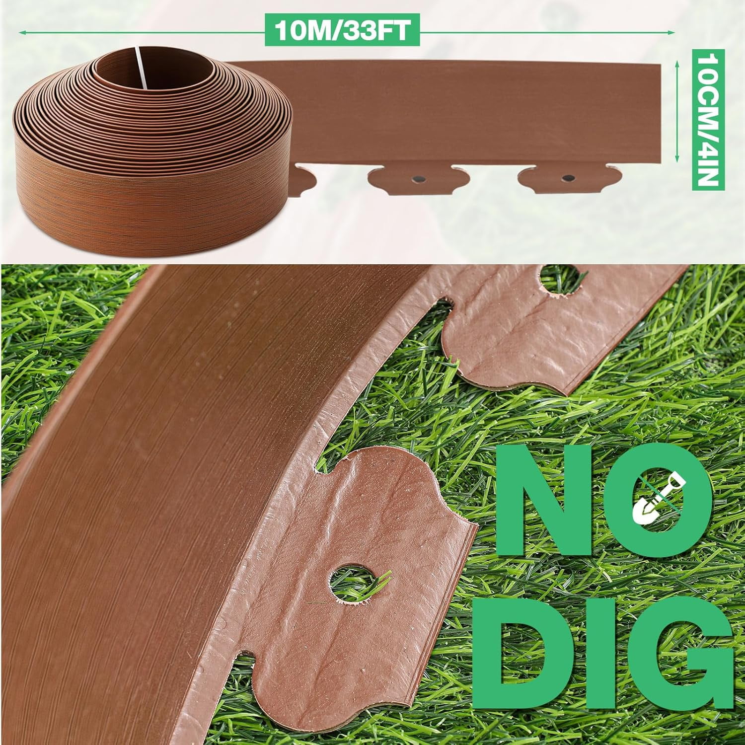 33 FT Landscape Edging 4 Inch Tall Garden Border with 30 Anchoring Spikes for Yard Lawn Flower Beds
