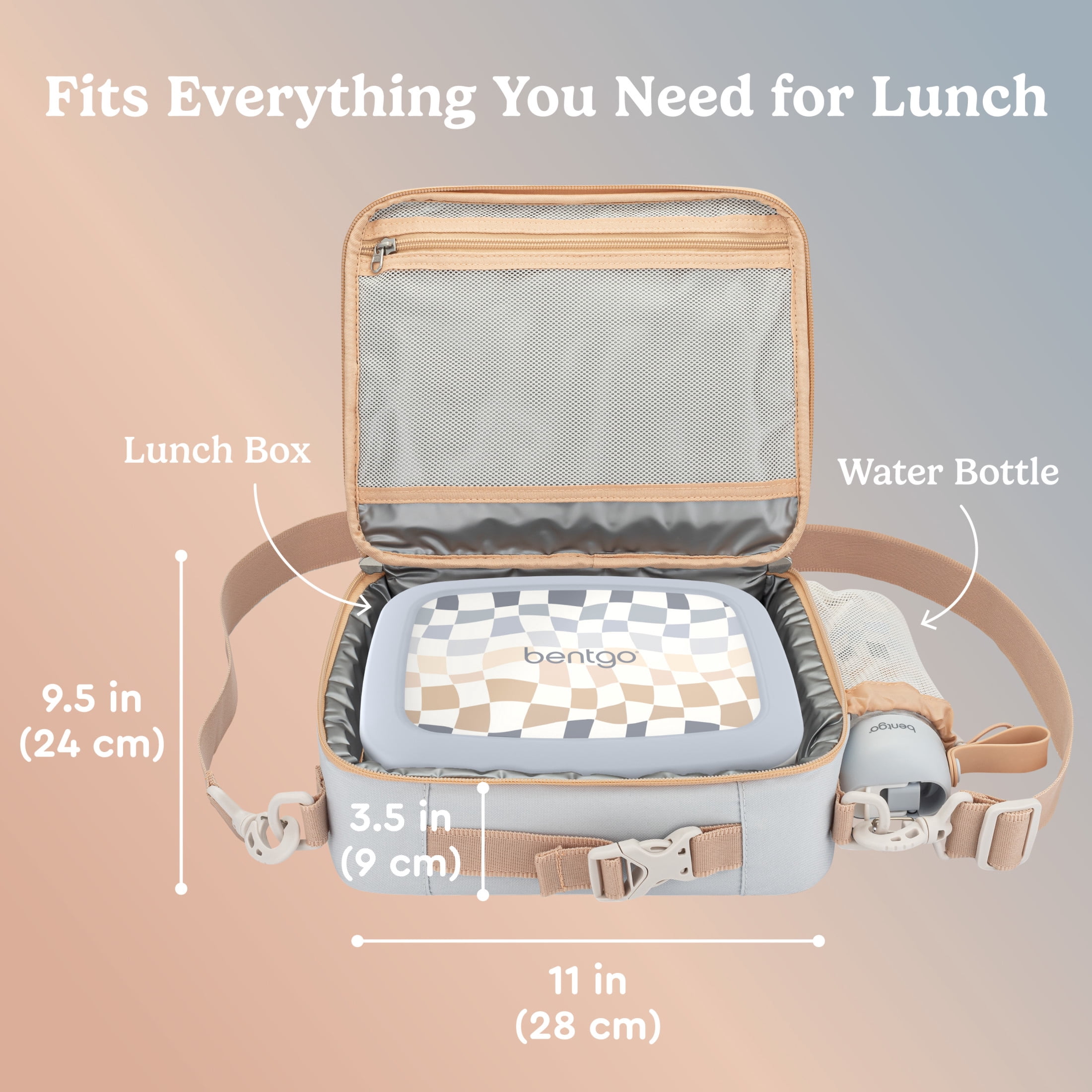 Bentgo Kids Lunch Bag (Whimsy & Wonder Collection) - Durable, Double-Insulated Lunch Bag for Kids 3+; Holds Lunch Box/Water Bottle/Snacks; Water-Resistant Fabric & Zip Pockets (Checker Gradient)