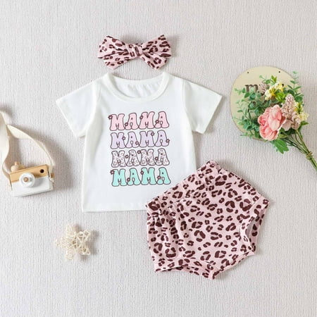 

Simplmasygenix Summer Toddler Tops Shorts Short Sleeve Summer Toddler Baby Girls Casual Suit Mother s Day Letter T-shirt Shorts Hairband Three Piece Set