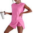 thumbnail image 3 of Womens 2 Piece Washed Cotton Outfits Tank Top Skort Set Casual Summer Tracksuit with Side Slit & Built-in Shorts,Pink L, 3 of 8