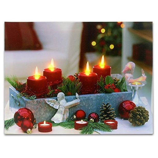 Christmas Themed Led Lighted Canvas Print Red Festive Christmas Pillar Candles And Pine Cones Walmart Com Walmart Com