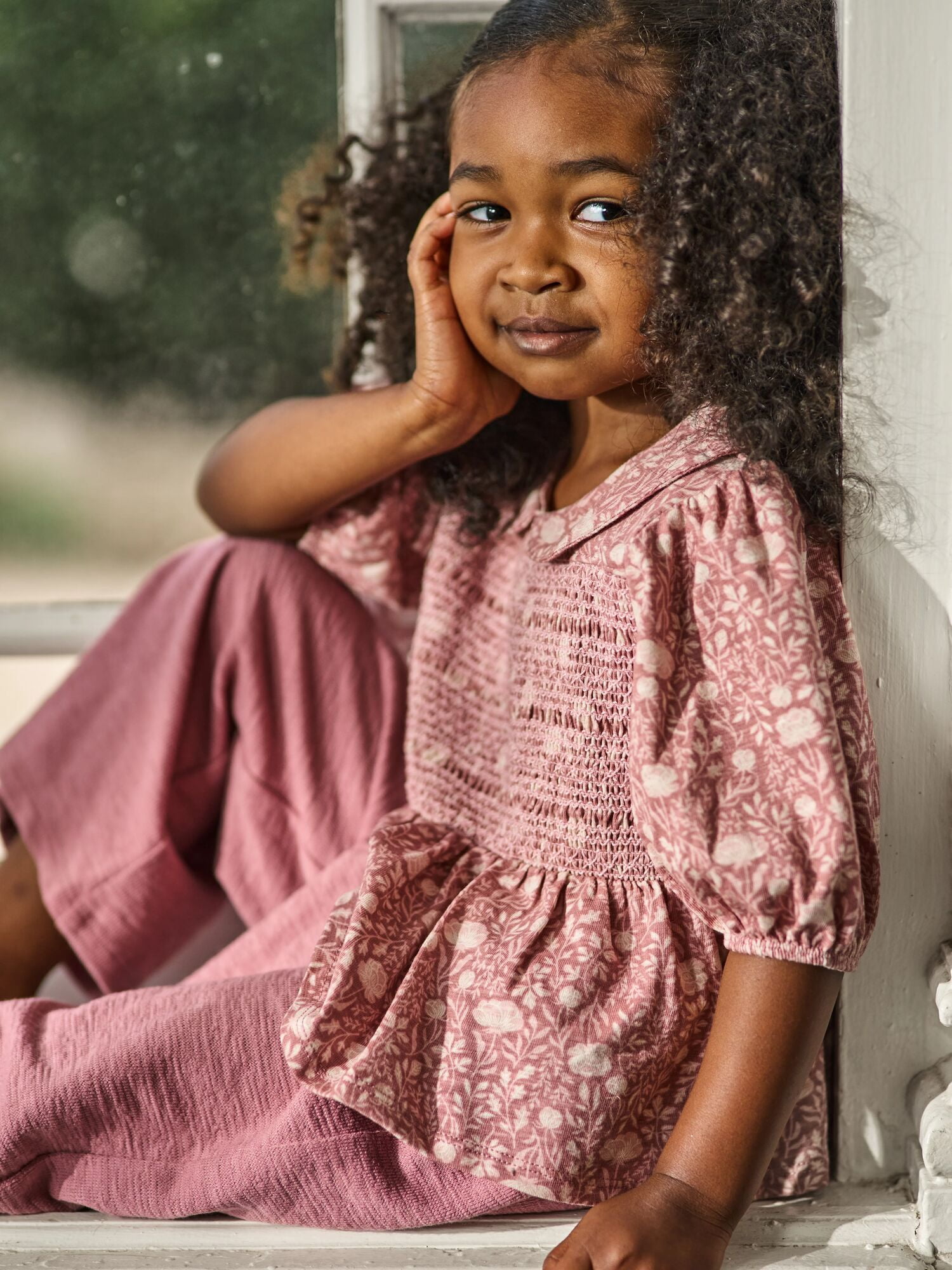 Modern Moments by Gerber Toddler Girl Top with Decorative Smocking Pant, 2-Piece, 12 Months - 5T