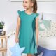 thumbnail image 4 of Balery a Teal Ribbonin Camisón de princesa para niñas, pijama de algodón con mangas abullonadas, suave y bonito.-Large, 4 of 6