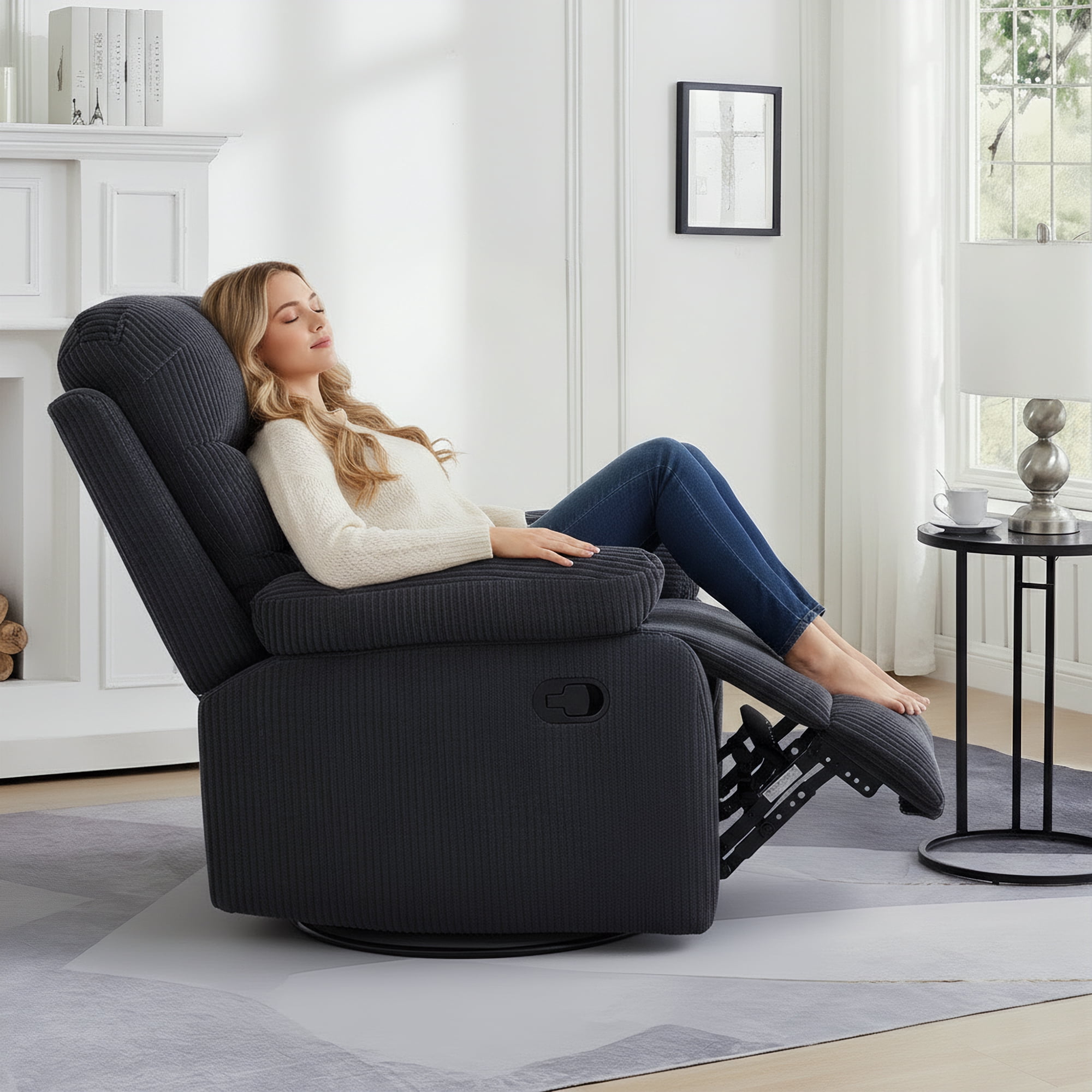 GAOHAPY Rocking Recliner Chair,Modern Swivel Glider Recliner Chair,Corduroy Fabric Upholstery Recliner,Manual Reclining Sofa Chair for Living Room,Office,Apartment,Dark Grey