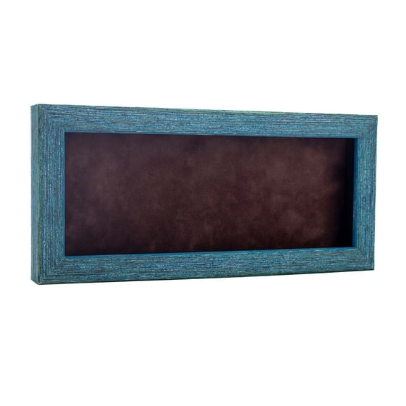 10x20 Shadow Box Frame Blue Wood | With a 1" Usable Display Depth | Includes a Brown Real Suede