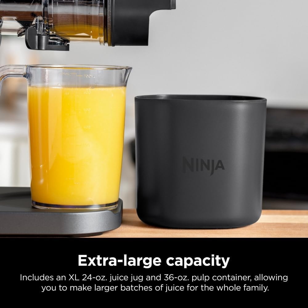 Restored Ninja NeverClog Cold Press Juicer, Powerful Slow Juicer with Total Pulp Control, Countertop, Electric, 2 Pulp Functions, Dishwasher Safe, Charcoal (Refurbished)