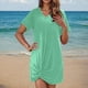 thumbnail image 4 of Camisas de Cuello de la Tripulación de Manga Corta para las Mujeres Color Sólido V-Cuello Lado Torcido Camisa de la Cubierta, Playa Casual Y Traje de Baño Superior, 4 of 8