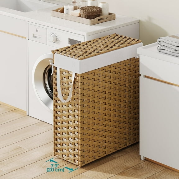14.5 Gallon (55L) Wicker Laundry Hamper with Lid Laundry Basket with Handles Clothes Hamper Adult Natural