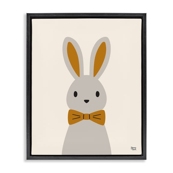 Stupell Industries Eclectic Simple Rabbit with Bowtie Black Floating Frame Canvas Art, 17 x 21, by Jessica Beck