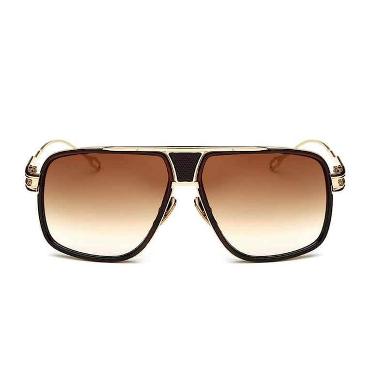 Classic Aviator Sunglasses With Brown Gradient Lenses - UV400 Protection, Gold Metal Frame