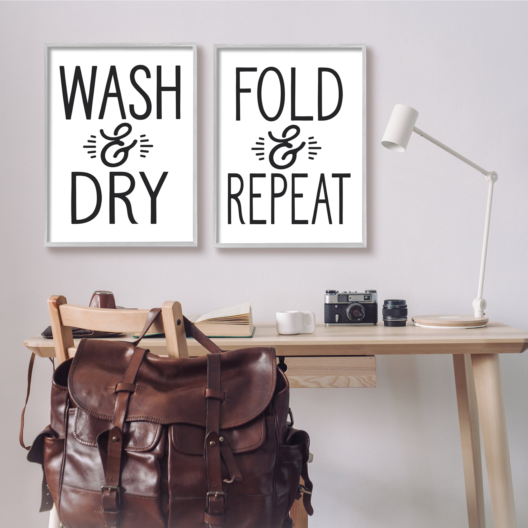 Stupell Indtries Wash Dry Fold Repeat Laundry Phrase Black White,24 x 30,Design by Lettered and Lined