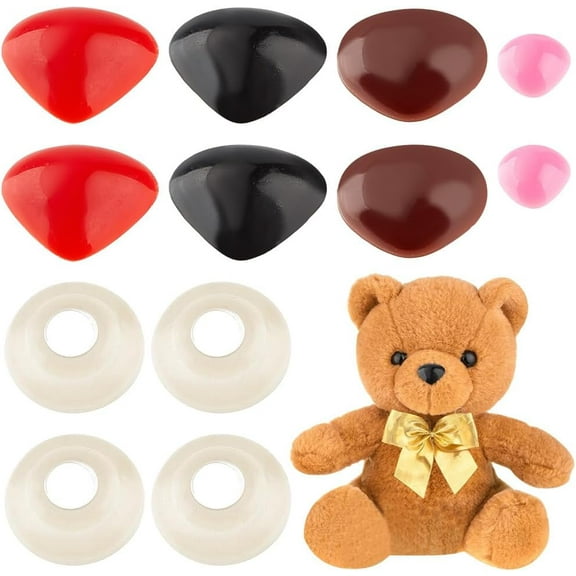 1box 200pcs 4 Colors Crafting Noses with 200pcs Plastic Pads Mixed Color Dog Safety Noses Plastic Doll Teddy Bear Noses Doll Making Supplies for Stuffed Animals