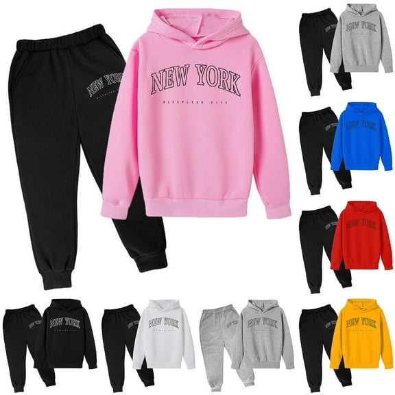 CHENge Girls Fashion Clothes Set Kids 2 Piece Outfits Crop Hoodies Sweatshirts and Drawstring Sweatpants Size 7-14 Years