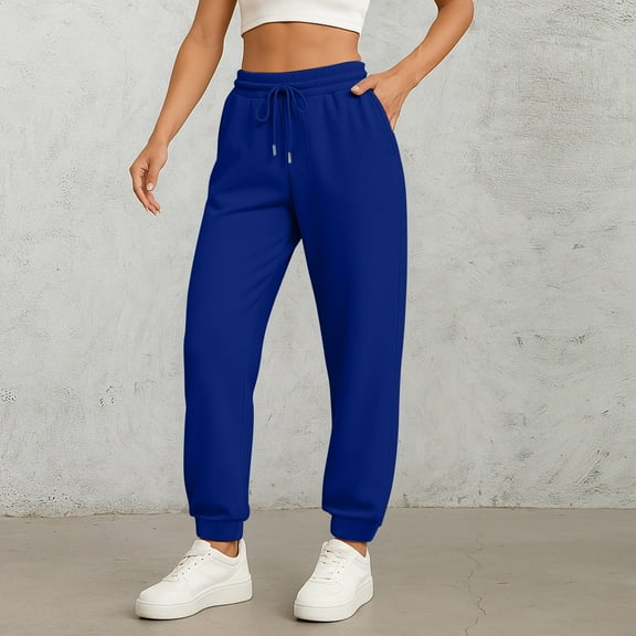 Womens Fleece Jogger Sweatpants Baggy High Waist Drawstring Lounge Athletic Pants Casual Comfy Warm Pant with Pockets Dark Blue XL