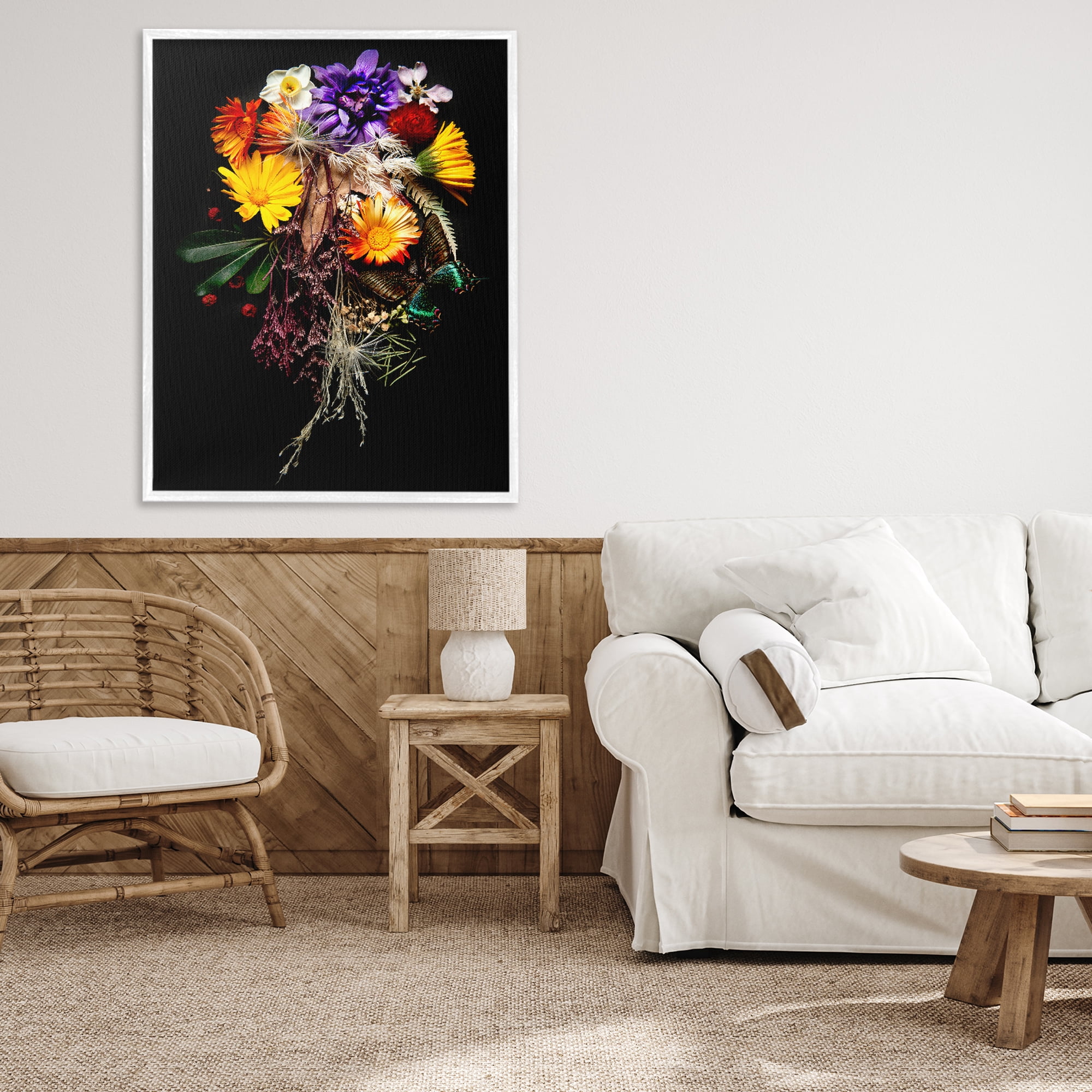 Stupell Industries Butterfly Adorned Arrangement White Framed Giclee Art, design by Carl Kravats