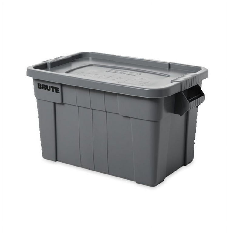 Rubbermaid Storage Tote with Snap Lid, Gray, Plastic, 14 gal