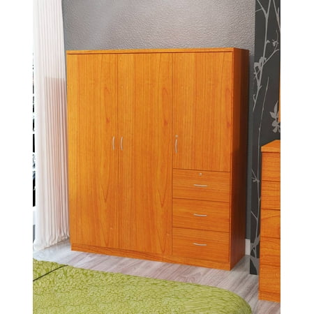 Home Source Garrett Cherry Wardrobe With 3 Cabinets And 3 Drawers