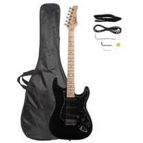 Glarry 22 Frets Basswood Beginner Electric Guitar with Accessories, Black