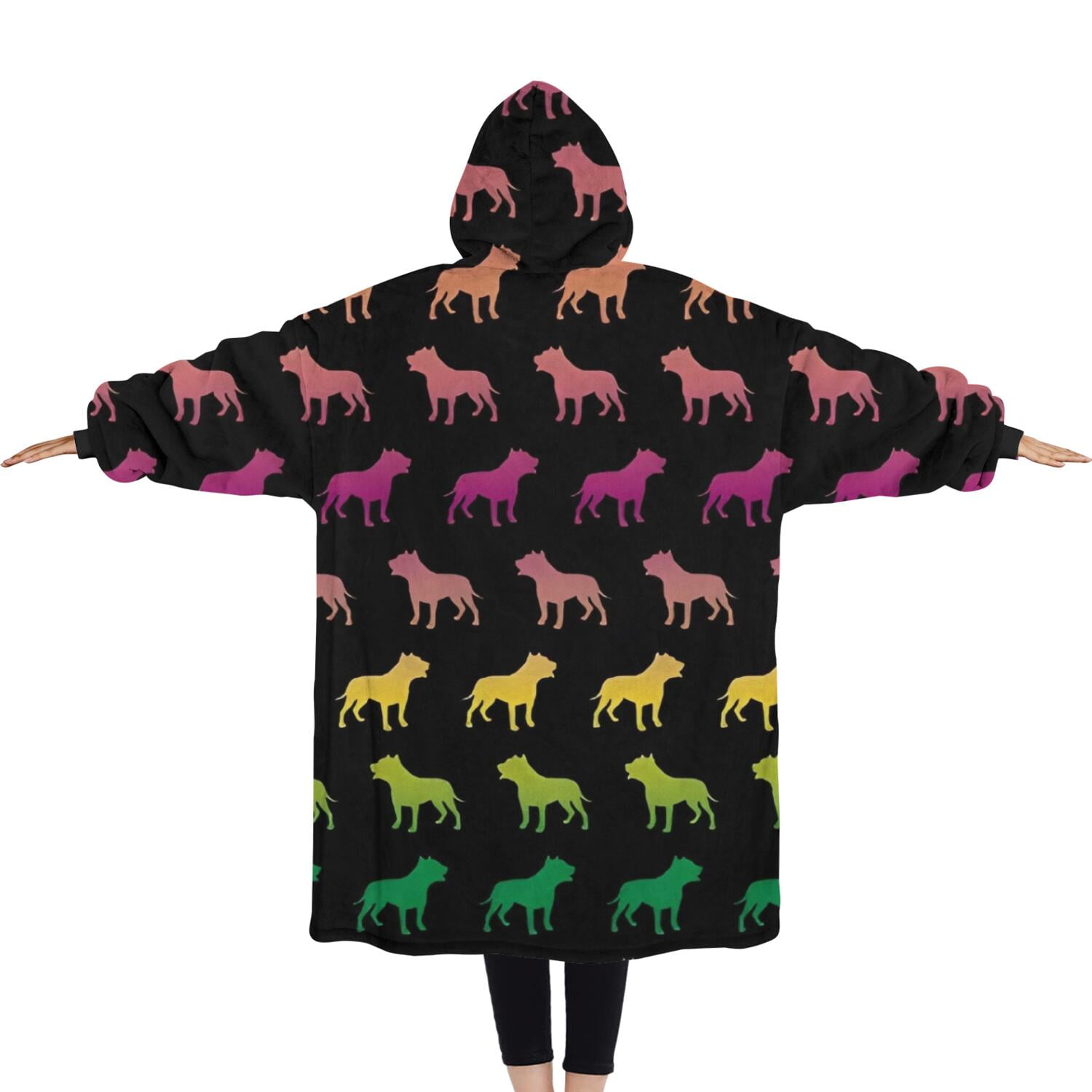 Oversized Wearable Blanket Hoodie,Rainbow Puppy Sherpa Blanket Hoodie with Super Pockets,Super Warm Fuzzy Pullover for Women & Men