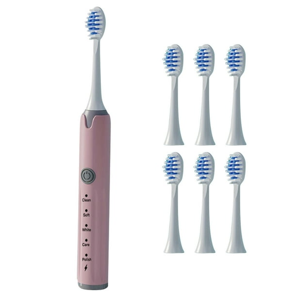 Cepillo de dientes eléctrico totalmente automático con sonido, juego de 6 piezas para adultos, blanqueador, para fiestas de estudiantes, hombres y mujeres, cepillo de dientes de cerdas suaves, recarga