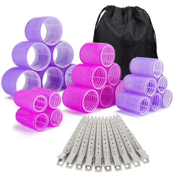 33 Piece Hair Rollers set, Self Grip Hair Rollers for Long Medium Short Hair, ELASO Large Medium Hair Curler （22 Rollers   10 Stainless steel Clip  1 Storage Bag）
