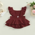 thumbnail image 4 of Baby Girls Knitting Rompers Solid Color Fly Sleeve Ruffle Hem Casual Party Street Spring Fall Summer Rompers Brown 3-6 Months, 4 of 8