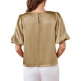 thumbnail image 5 of Women'S Satin Silk Blouses Puff Short Sleeve Dressy Casual Tops Loose Fit Crew Neck Cropped Shirts Color S, 5 of 10