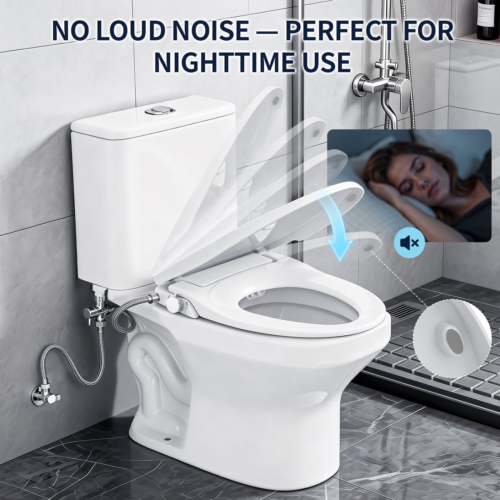 Atzeste Bidet Toilet Seat, Non-Electric Dual Nozzles Bidet Attachment, Adjustable Water Pressure Water Sprayer, Rear & Feminine Wash, Quiet-Close, Brass Inlet, Fit Elongated Toilet Seat