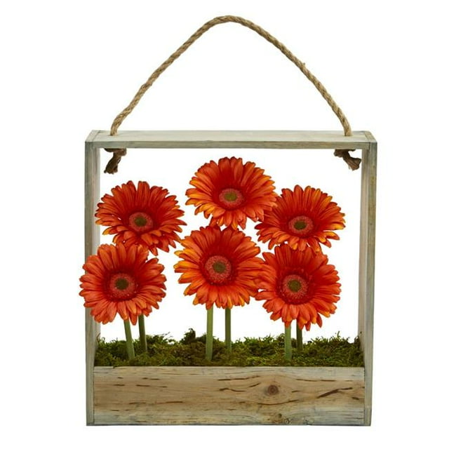 Gerber Daisy Garden Artificial Arrangement in Hanging Frame, Orange