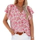 thumbnail image 1 of Blusa floral de manga corta con cuello en V y estampado de flores para mujer Camisa holgada informal elegante para mujer para verano Rojo XXL, 1 of 6